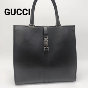 GUCCI Black Leather Tote Handbag Shoulder Bag jackie - Picture 1 of 24