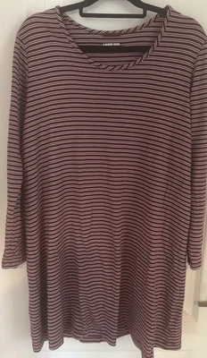 Vestido Land's End Feminino Listrado Manga Longa Minimalista Marrom Vermelho Rosa Tamanho Grande - Imagem 1 de 4