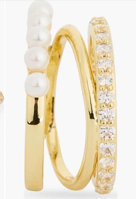 Anillo apilable de imitación de perlas y circonitas talla 7 Foto 1 de 2