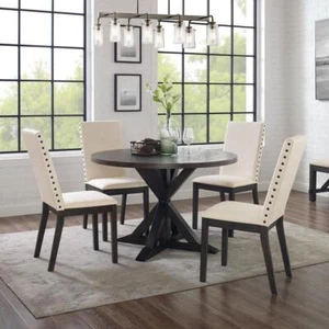 Hayden 5Pc Round Dining Set Slate/Cream - Table & 4 Upholstered Chairs - Picture 1 of 10