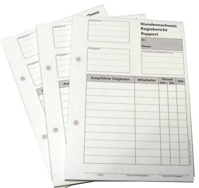 DIN A5 Stundennachweis, 2x50 Blatt durchschreibend,Regiebericht,Rapport (22432) - Bild 1 von 4