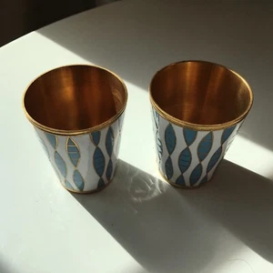  Russian USSR Cloisonné Enamel 1970’s Leningrad Vodka Shot Glass Cup Set of 2 - Picture 1 of 6