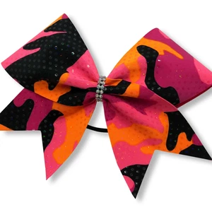 CHEER BOW - Neon Pink, Orange and Black Camo Cheer Bow - Camo Me Neon Pink - Picture 1 of 2