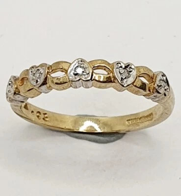 9ct Heart Fancy Diamond Celtic Half Eternity Yellow Gold 375 Ring Size L 1/2 - Image 1 of 4
