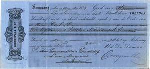 Netherlands East Indies, 1878, Vintage Cheque Order / Promissory Note - Samarang - Picture 1 of 1