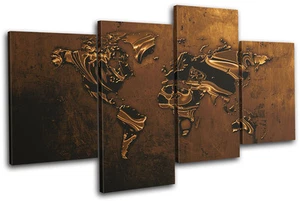 World Atlas Metal Modern Gold Maps Flags MULTI CANVAS WALL ART Picture Print - Picture 1 of 1