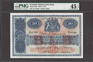 Scotland British Linen Bank 20 Pounds 7th Dec 1955 Pick-159b Ex. Fine PMG 45 EPQ - Picture 1 of 2