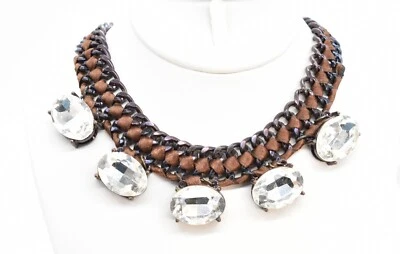 18" VCLM Chunky Black Over Copper-P Crystal & Brown Wrapped Chain Choker Collar - Image 1 of 4