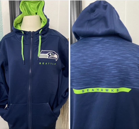 New SEATTLE SEAHAWKS Men's LARGE Long Sleeve Hoodie Sweater FULL ZIP UP Cover
