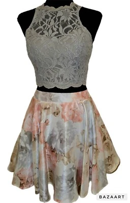 Jodie Kristopher 2 Pc Prom Coctail Formal Circle Skirt & Lace High Halter Top  - Image 1 of 4