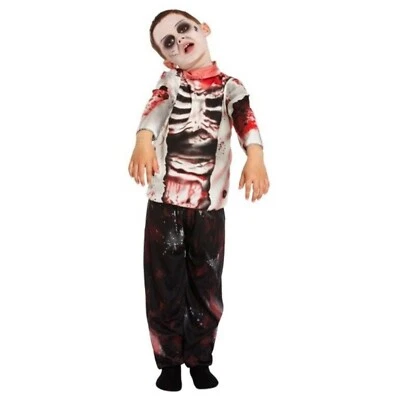 Boys Zombie Costume Kids Gothic Ghost Skeleton Halloween Scary Fancy Dress UK - Image 1 of 4