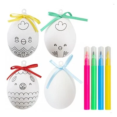 PMS INTERNATIONAL Uova di Pasqua in plastica 7 cm e 4 penne colorate artigianali