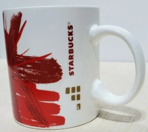 Starbucks Ceramic 12oz Coffee Mug 2014 Floral Burst Design Red & Gold - Picture 1 of 6