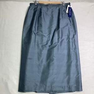 NWT Rena Rowan Skirt Womens 18 Silk Blue Back Slit Lined Full A-Line Knee Length - Picture 1 of 10