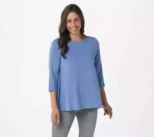Top de mujer Denim & Co. Essentials cuello barco manga 3/4 swing A394286 nuevo - Imagen 1 de 8