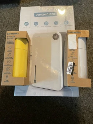 Amzart Dehumidifier & 2 Portable Ultrasonic Humidifiers Bundle Gray White Yellow - Image 1 of 4