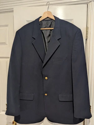 LL Bean Suit Jacket Blazer Sports Coat Mens 48 Tall Black Gold Button Classic - Image 1 of 4