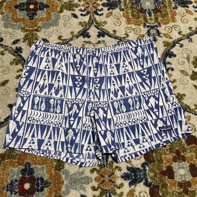 Traje de baño geométrico Patagonia para hombre baúles cordón abstracto azul hawaiano L Foto 1 de 3