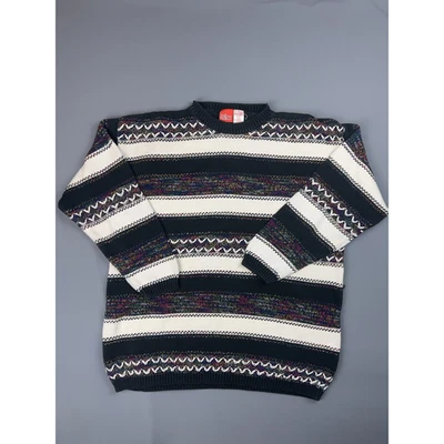 Suéter feminino Liz & Co M preto branco listrado malha mistura de algodão vintage aconchegante - Imagem 1 de 4