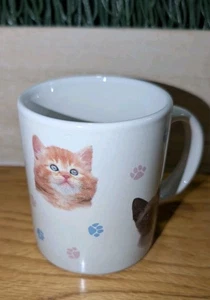 White Coffee Tea Mug with Kitten Faces & Paw Prints Puppies-kitties.Com Cats - Picture 1 of 8