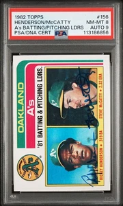 1982 Topps A's Batting & #156 A's Batting Pitching Ldrs PSA 8 Auto 9 - Picture 1 of 2