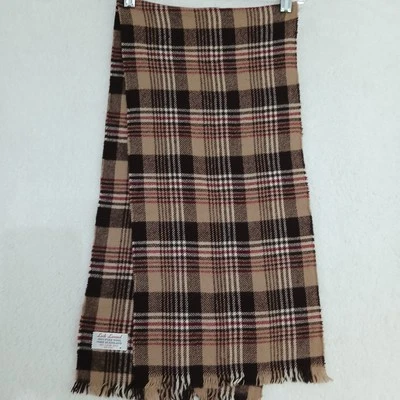 Loch Lomond 100% Pure Wool Plaid Brown Beige Scarf England Vintage - Image 1 of 4