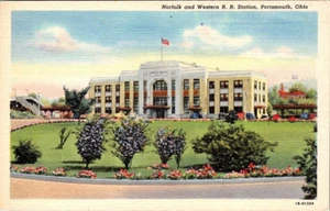 Postcard Norfolk and Western R.R. Station Portsmouth OH - Picture 1 of 2