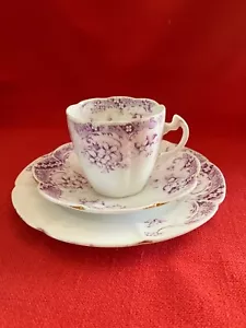 c 1894 Foley China hand painted fluted trio lilac pattern #8186 - Picture 1 of 7