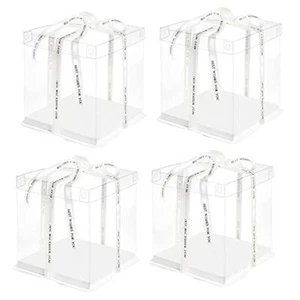 Clear Cake Box4 Pcs Transparent Cake Box with Ribbon for Pastries10" X 10" X ... - Picture 1 of 6