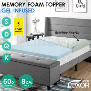Memory Foam Mattress Topper COOL GEL BAMBOO Cover 8CM Underlay - Picture 1 of 12