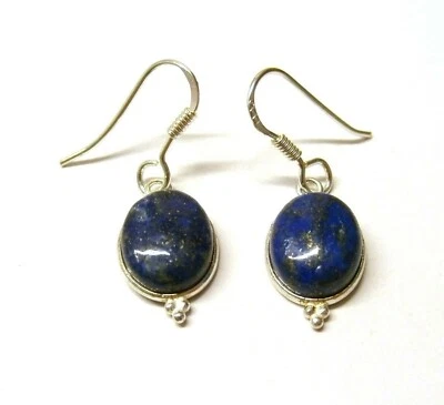 Bellissimi Orecchini In Argento Sterling 925 Con Gemma Ovale Di Lapis Lazuli Blu - Immagine 1 di 4