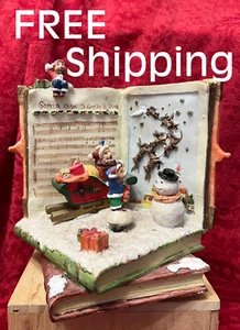 Christmas Holiday Music Box Santa Sleigh Reindeer Ceramic (Silent Night 30 Secs) - Picture 1 of 10