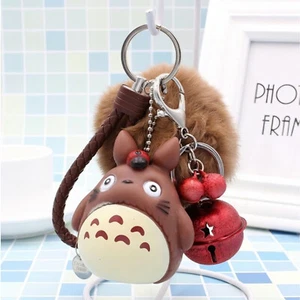 cute my neighbor totoro keychain brown fur pompom red bel and brown wrist band - Picture 1 of 1