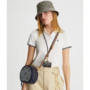 Borsa a tracolla Tory Burch T Monogram Jacquard Moon blu - Foto 1 di 12