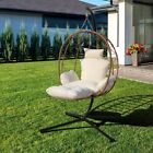 Hanging Egg Chair w/ Stand & Leg Rest Outdoor with Swinging Chair Indoor Wicker