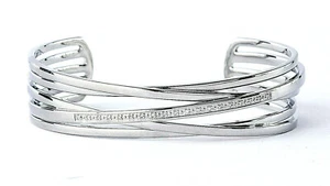 STAINLESS STEEL BYPASS CUFF BANGLE WITH DIAMOND ACCENTS, 7" WRIST - Picture 1 of 2