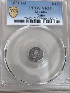 1851 ECUADOR 1/4 REAL 1851 GJ QUITO KM # 36 PCGS VF 35. - Picture 1 of 8
