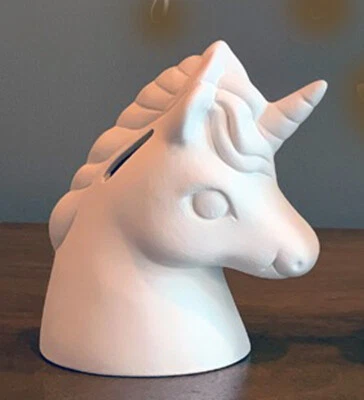  Ceramic Bisque Ready to Paint Small Unicorn Bank  4.5" tall x 4.5" wide - Image 1 of 2