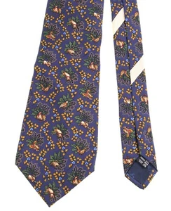 Corbata de seda Salvatore Ferragamo azul marino perro pájaro faisán cerdo motivo de caza - Imagen 1 de 4