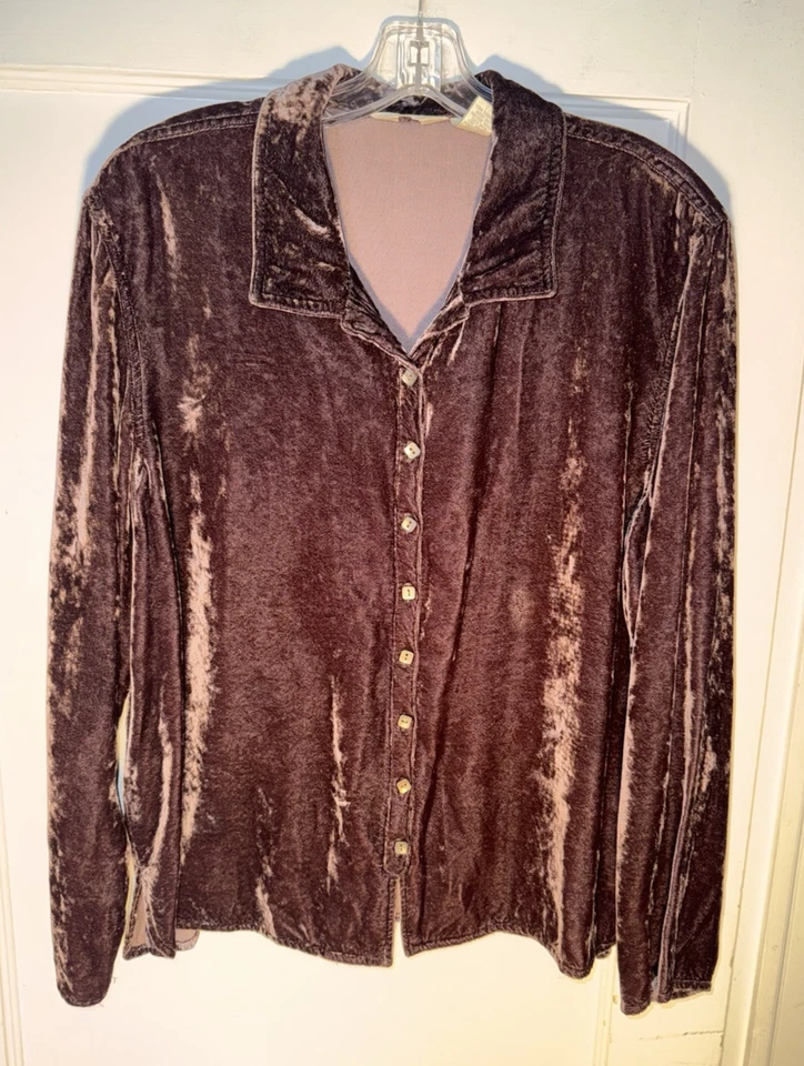 Camisa Top J. Jill Mujer Terciopelo Aplastado Manga Larga Abotonada Marrón Talla XL Foto 1 de 4