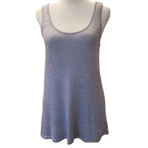 Matty M Pailletten Strick Tank Top U-Ausschnitt Damen klein silber dehnbar Tunika Länge - Bild 1 von 9