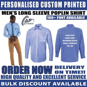 Personalised Printed Men's Long Sleeve Poplin Shirt Formal Business Work UC713 - Picture 1 of 10