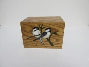 Hand Painted Wooden Chickadee on branch Box/Recipe Box Excellent Condition - Picture 1 of 9