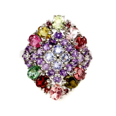 Anello In Argento Sterling 925 Ovale Con Tormalina Ametista Tanzanite Gioielli 8 - Immagine 1 di 4