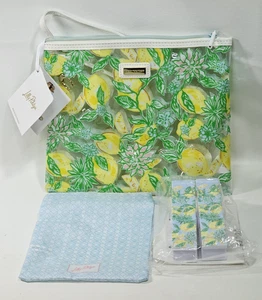 Lilly Pulitzer Beach Day Printed Vinyl Pouch Lemons Set of 3 No Drink Hugger - Picture 1 of 6