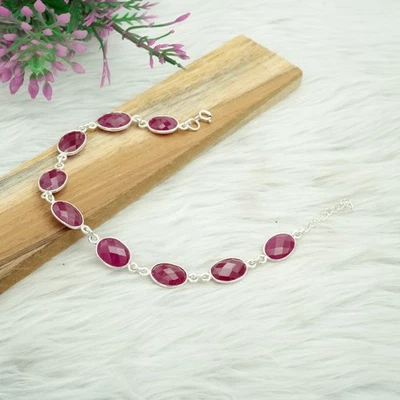 Pulsera Rubí Natural Plata de Ley 925 Joyería Piedras Preciosas Mujer Joyería Foto 1 de 4