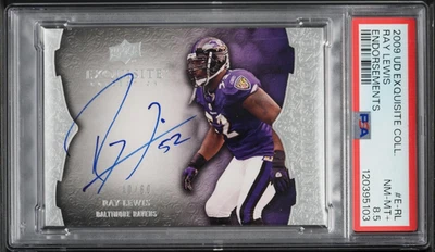 /60 POP 1 UpperDeck 2009 Exquisite Endorsements Ray Lewis Auto SP UD HOF PSA 8.5 - Image 1 of 2