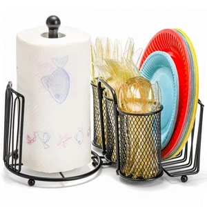 Metal Utensil Caddy with Paper Towel Holder, Picnic Caddy Silverware Organize... - Picture 1 of 8
