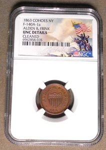 Cohoes NY 140A-1a, Alden & Frink, R-2, cobre, 19 mm, autenticado y clasificado por - Imagen 1 de 4