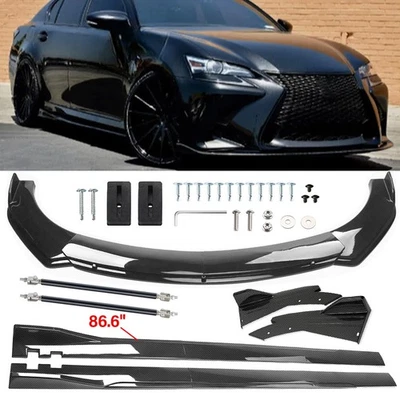 For Lexus GS350 Carbon Fiber Front Bumper Lip Spoiler 86.6" Side Skirt Kit - Image 1 of 4